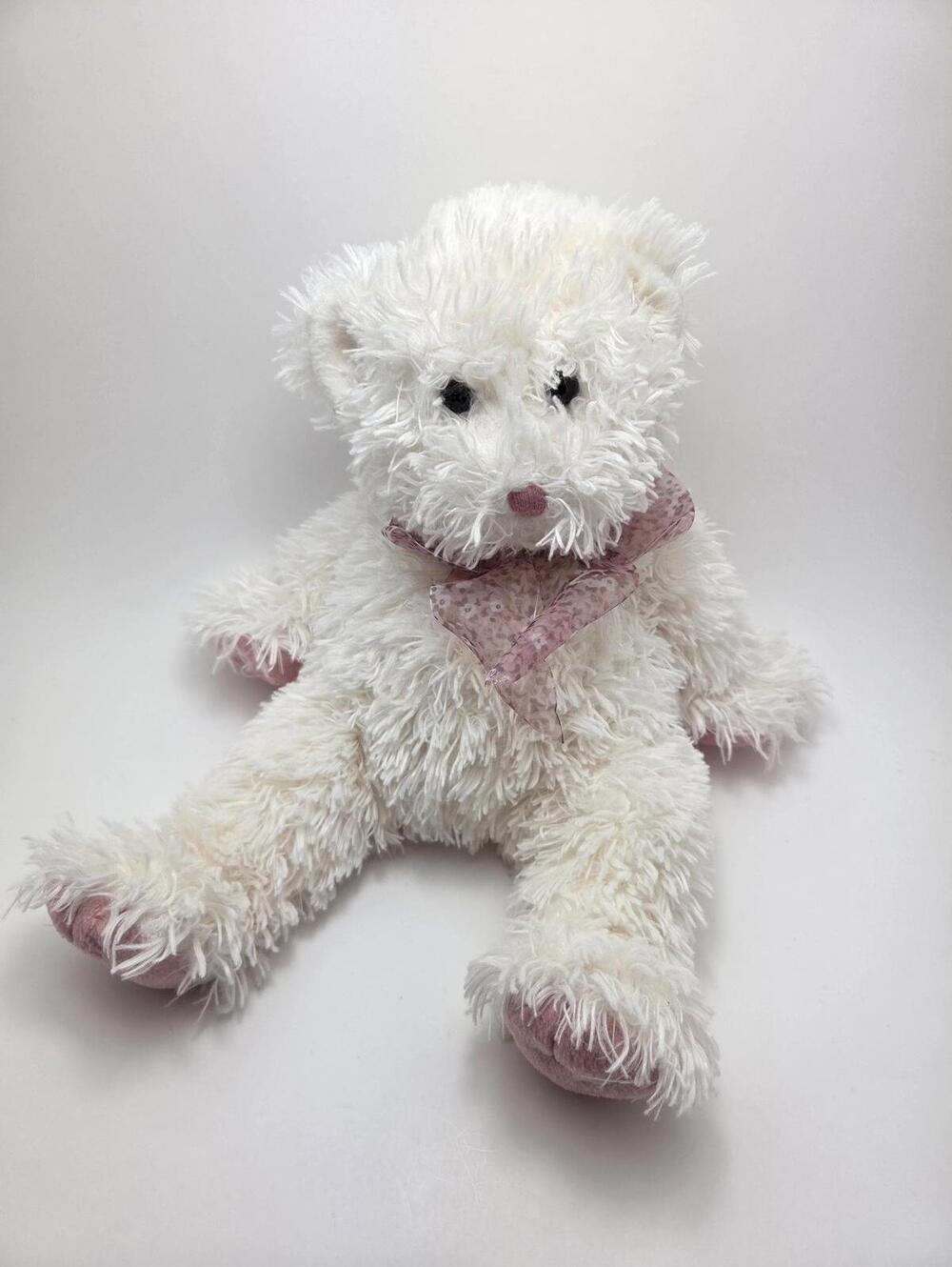 Ty Classics Collection “Sugarcane” the White and Pink Teddy Bear (12 inch)